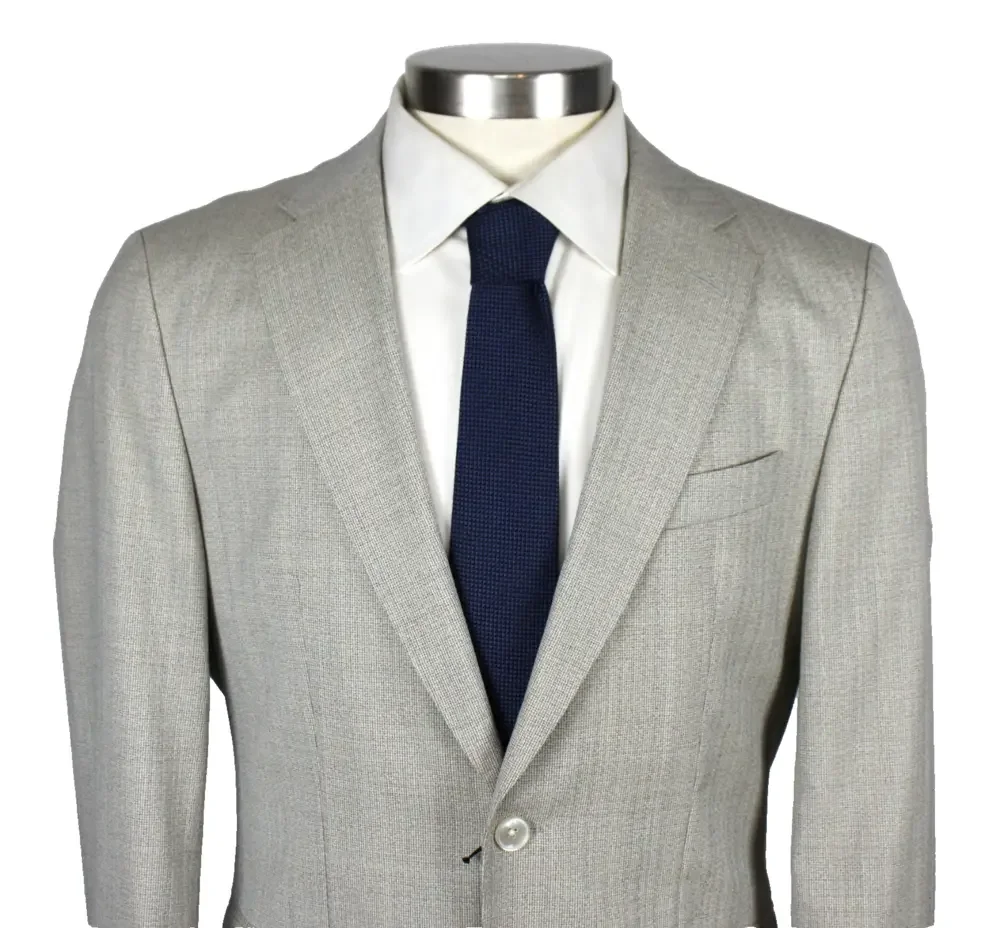 Hugo Boss Hutson Sport Coat 40 R Mens Slim Fit Beige Houndstooth Wool Blazer
